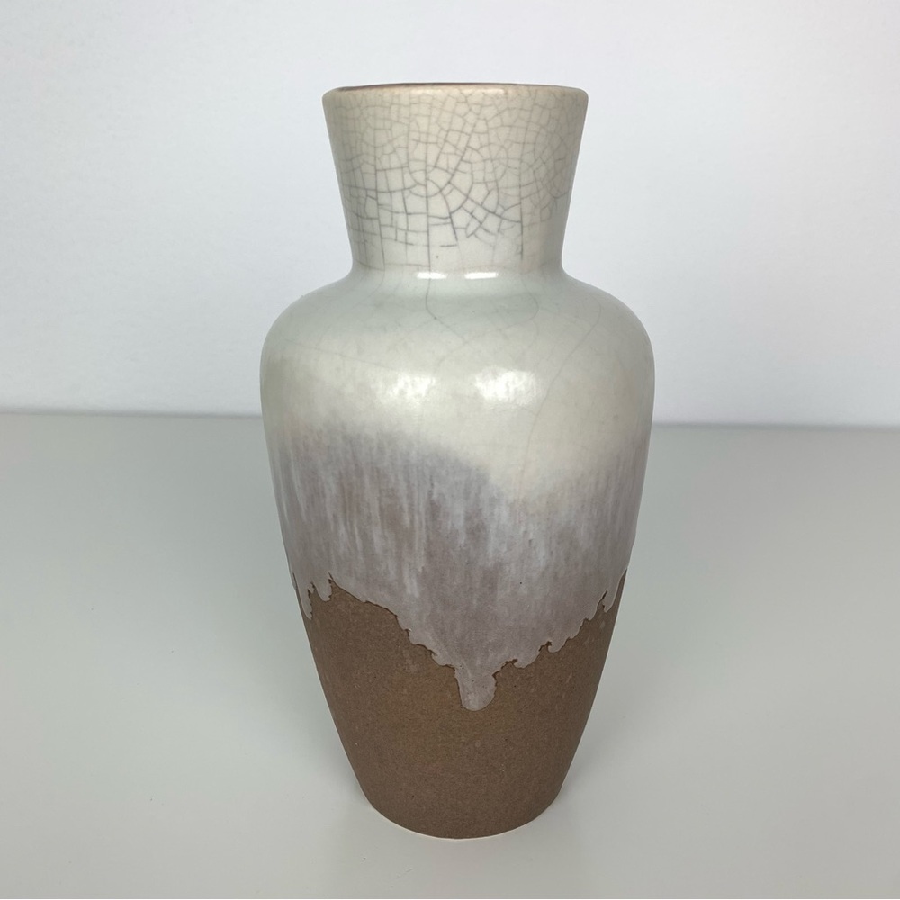 West Germany Vase Fat Lava Beige Brown Vtg W. Germany German Pottery MCM